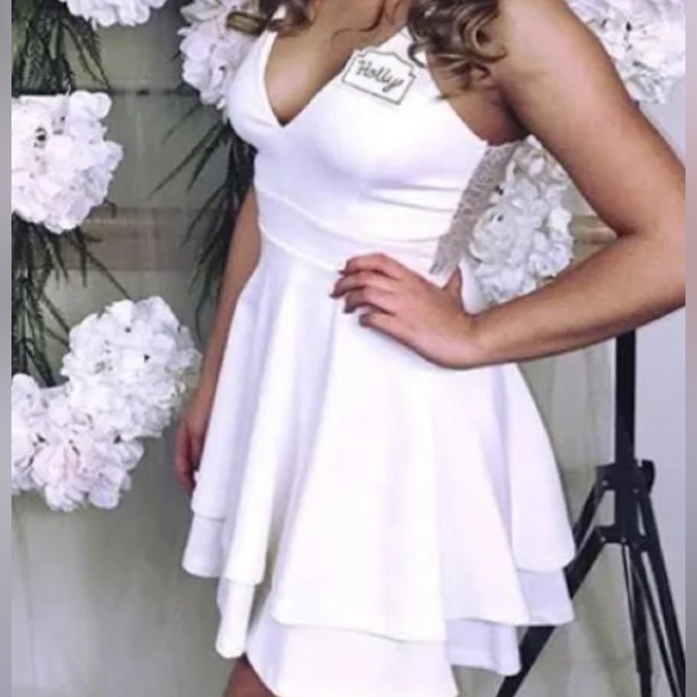 white lace back fit and flare windsor dress